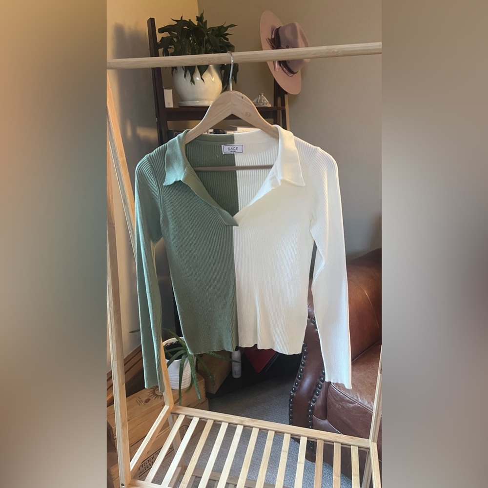 Sage the label two tone long sleeve blouse